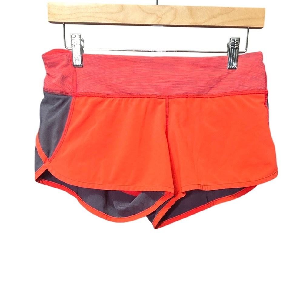 Lululemon Run Speed Short Womens 6 Red Charcoal Grey Low Rise Athletic Running